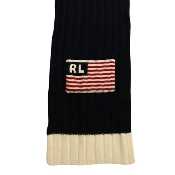 Polo Ralph Lauren RL Logo USA Flag Ribbed Knit Scarf VTG Ski Wool Blend 60x 10 - Picture 3 of 9